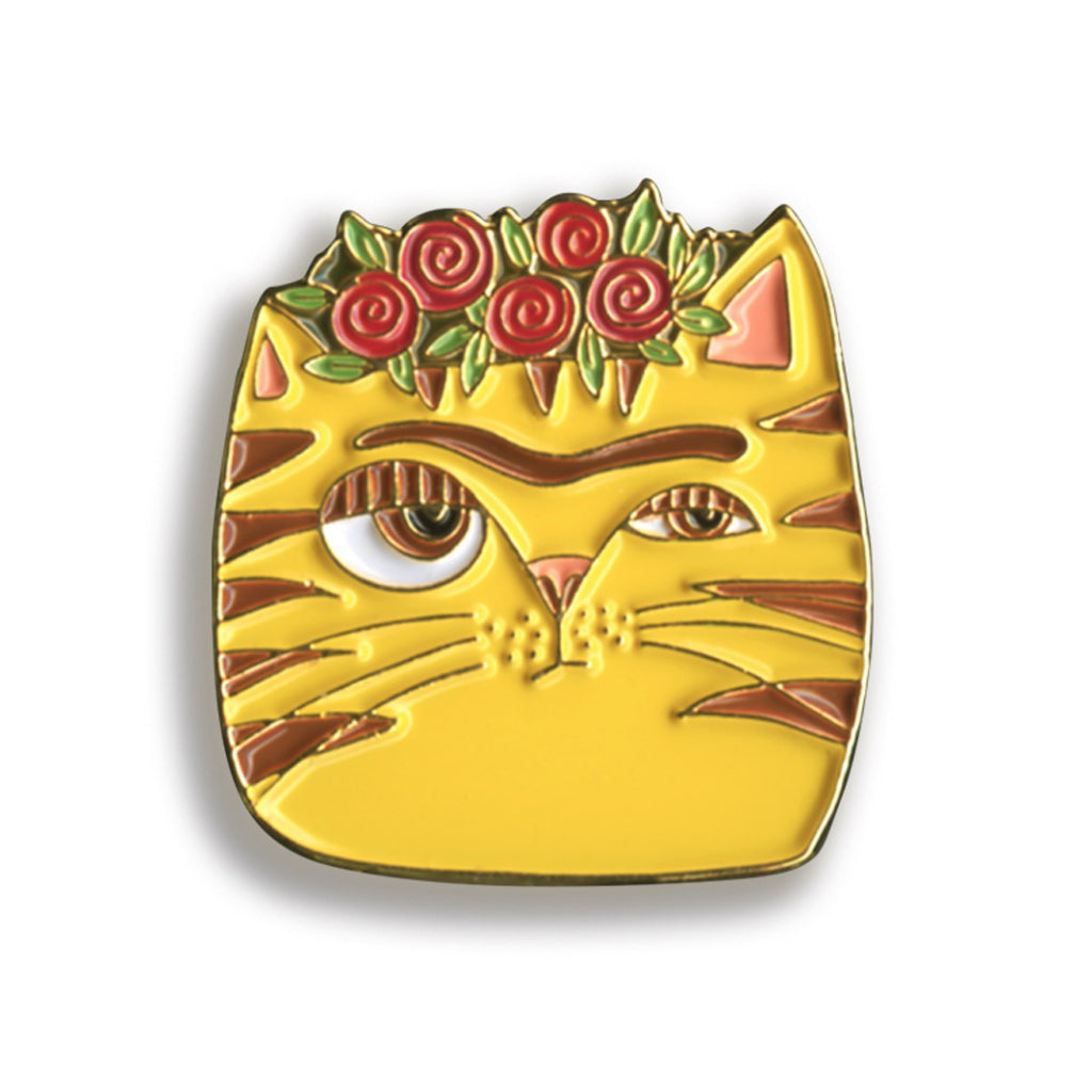 Yellow Frida Cat Face Enamel Pin