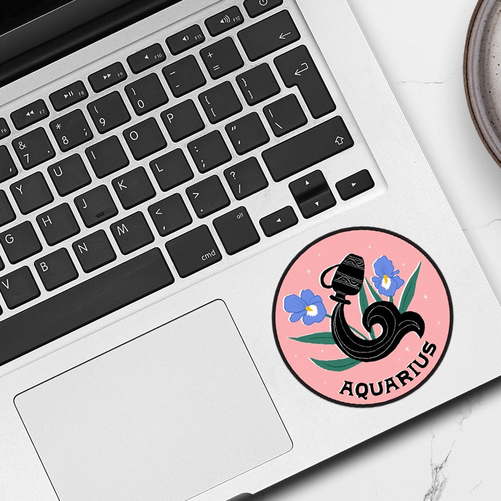 Zodiac Sticker: Aquarius on computer.