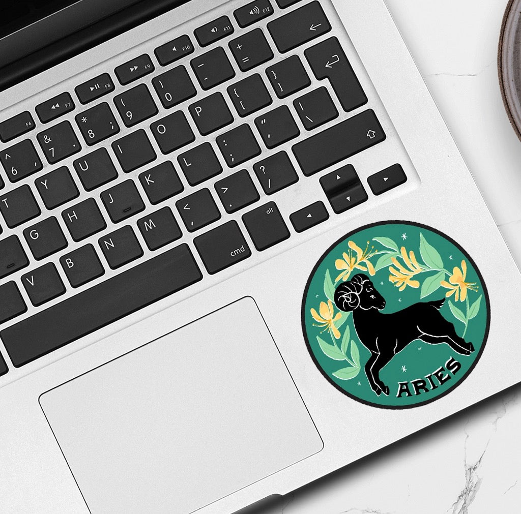 Zodiac Sticker: Aries on computer.