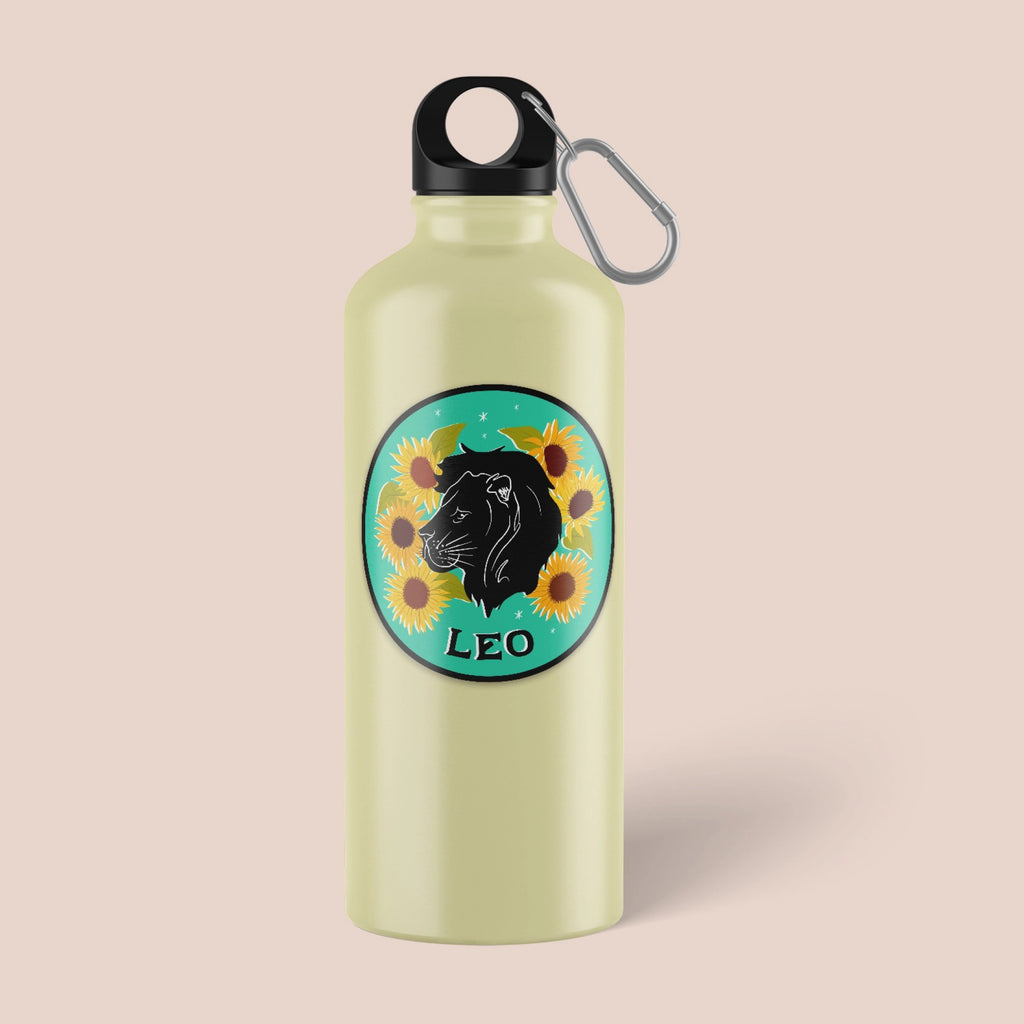 Zodiac Sticker: Leo on water bottle.