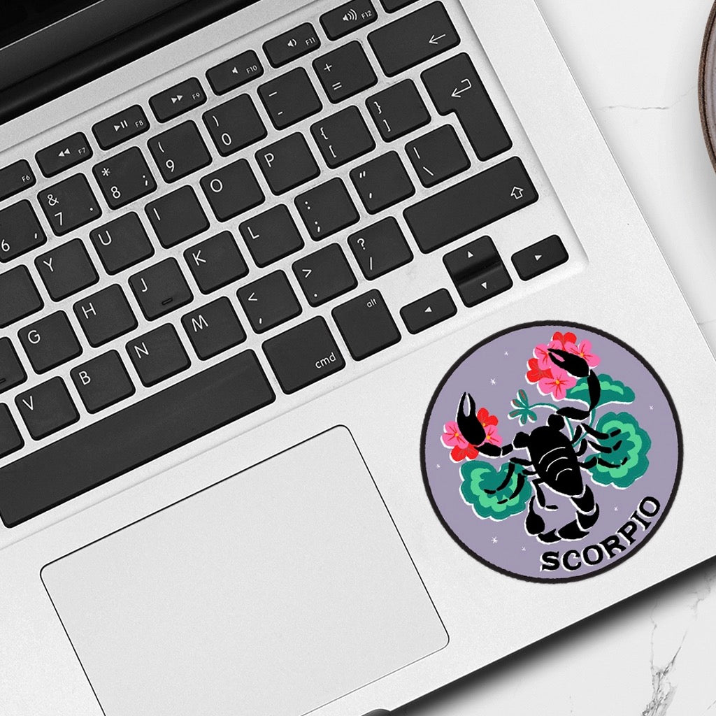 Zodiac Sticker: Scorpio on computer.