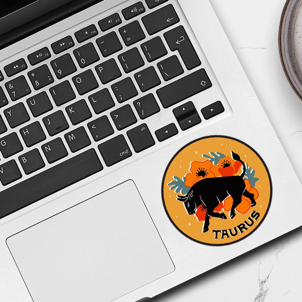 Zodiac Sticker: Taurus on computer.